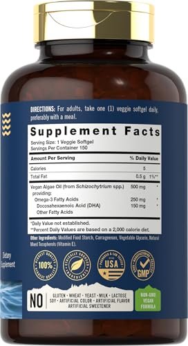 Carlyle Veganes Omega 3 Supplement | 150 Weichkapseln | aus Algenöl | Nicht-GVO & Glutenfrei