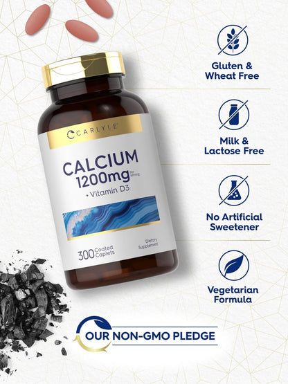 Carlyle Calcium 1200mg mit Vitamin D3 | 300 Tabletten | Nicht-GVO, glutenfrei, vegetarisches Nahrungsergänzungsmittel