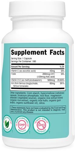 Nutricost Eisen für Frauen 65mg, 180 Kapseln, mit Vitamin C, Folsäure & Vitamin B12 - Vegetarierfreundlich, Non-GMO, Glutenfrei