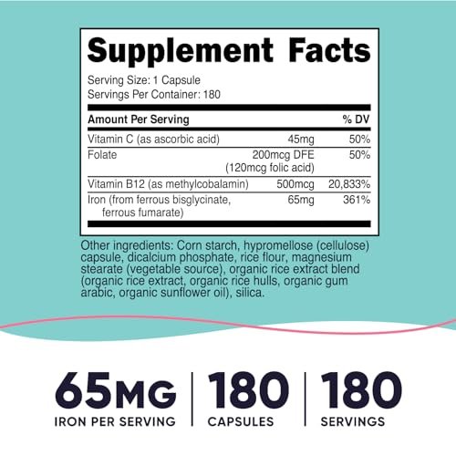 Nutricost Eisen für Frauen 65mg, 180 Kapseln, mit Vitamin C, Folsäure & Vitamin B12 - Vegetarierfreundlich, Non-GMO, Glutenfrei