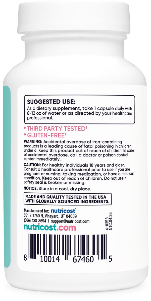 Nutricost Eisen für Frauen 65mg, 180 Kapseln, mit Vitamin C, Folsäure & Vitamin B12 - Vegetarierfreundlich, Non-GMO, Glutenfrei
