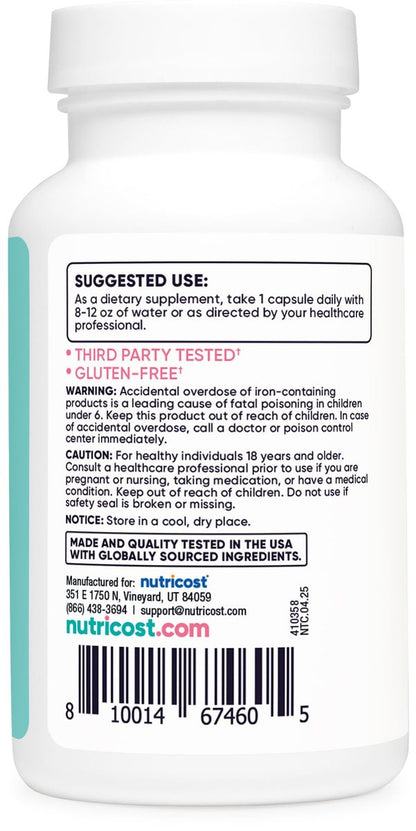 Nutricost Eisen für Frauen 65mg, 180 Kapseln, mit Vitamin C, Folsäure & Vitamin B12 - Vegetarierfreundlich, Non-GMO, Glutenfrei