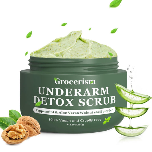 Achsel Detox Peeling & Unterarm Peeling - Walnussschalen, Menthol & Aloe Vera Körperpeeling für Geruch, Deorückstände und dunkle Flecken - Feuchtigkeitsspendende Formel für empfindliche Haut, Vegan 250 g
