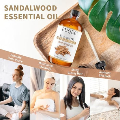 EUQEE Sandelholz Ätherisches Öl (118 ml) mit Pipette – Ideal für Diffuser, Seifen- und Kerzenherstellung