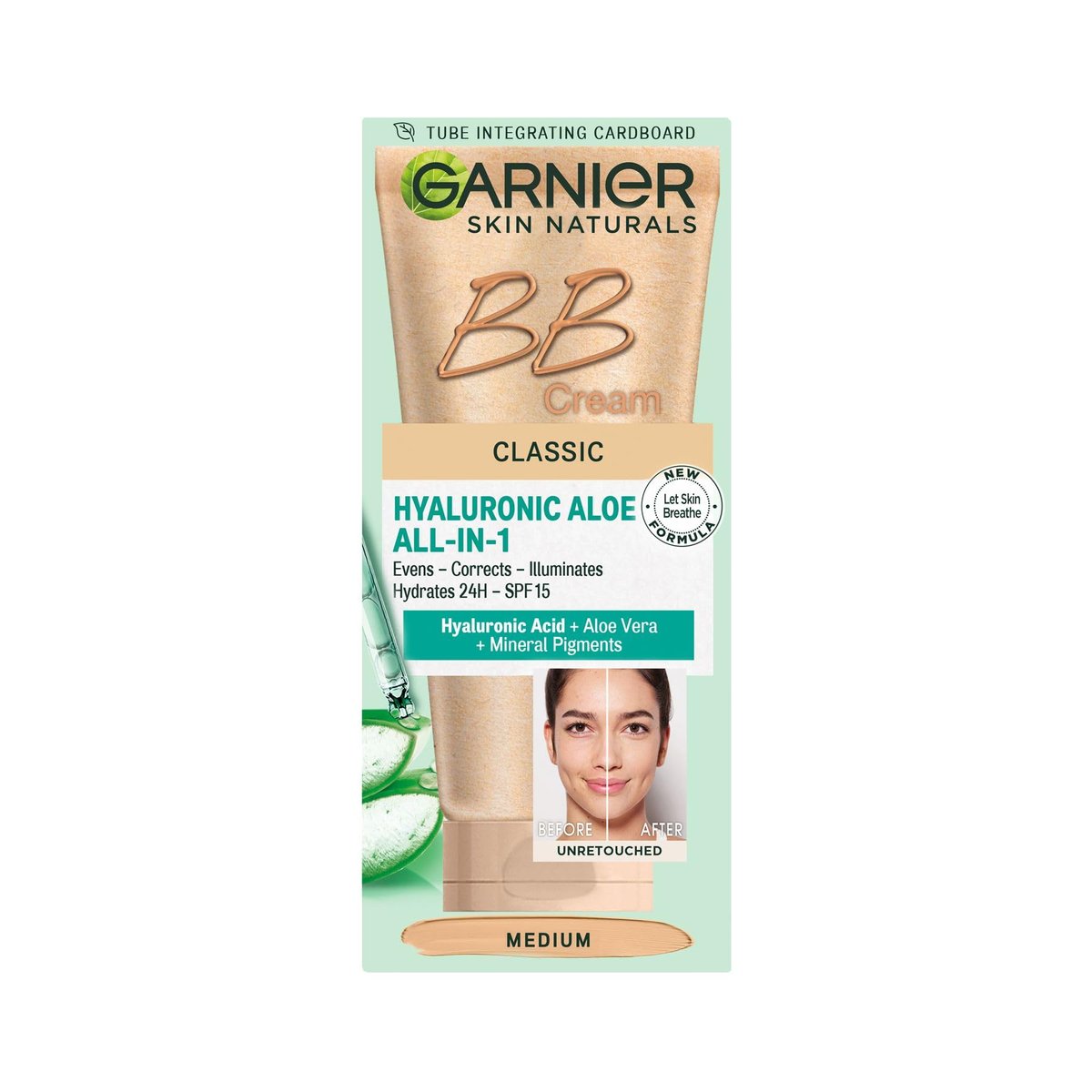 Garnier Skin Naturals Classic Hyaluronic Aloe All-in-1 BB Cream Medium, 50ml – Feuchtigkeitsspendende Tagespflege mit Teintausgleich