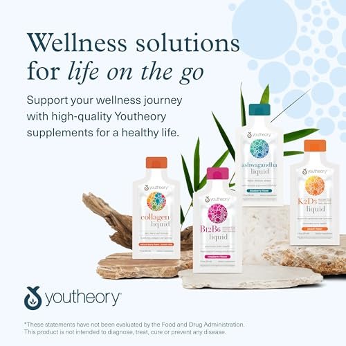 Youtheory Ashwagandha Liquid – mit Bio KSM-66 Ashwagandha – Kräutermischung zur Unterstützung von Stressabbau & Energielevel* – 1 oz Einzelportionsbeutel, 12er-Pack