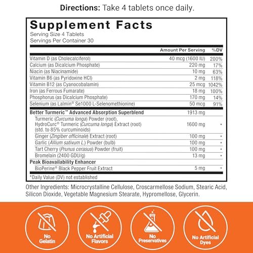 Force Factor Better Turmeric Curcumin 1600mg mit Schwarzem Pfeffer & Ingwer – Klinisch starke Gelenkunterstützung, verbesserte Absorption, 120 Tabletten