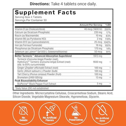 Force Factor Better Turmeric Curcumin 1600mg mit Schwarzem Pfeffer & Ingwer – Klinisch starke Gelenkunterstützung, verbesserte Absorption, 120 Tabletten