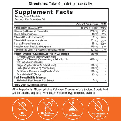 Force Factor Better Turmeric Curcumin 1600mg mit Schwarzem Pfeffer & Ingwer – Klinisch starke Gelenkunterstützung, verbesserte Absorption, 120 Tabletten