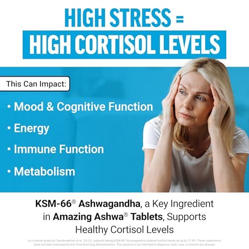 Force Factor Amazing Ashwa, KSM-66 Ashwagandha Supplement – Stressabbau, Fokus, Gedächtnis, Immununterstützung mit Vitaminen, Mineralien & Antioxidantien, Cortisol-Ergänzung für Frauen, 120 Tabletten