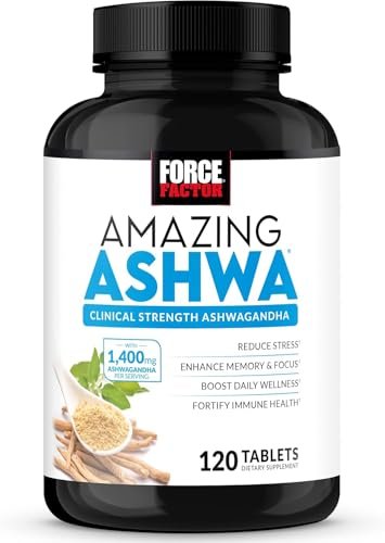 Force Factor Amazing Ashwa, KSM-66 Ashwagandha Supplement – Stressabbau, Fokus, Gedächtnis, Immununterstützung mit Vitaminen, Mineralien & Antioxidantien, Cortisol-Ergänzung für Frauen, 120 Tabletten