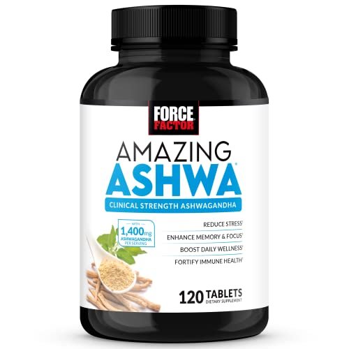 Force Factor Amazing Ashwa, KSM-66 Ashwagandha Supplement – Stressabbau, Fokus, Gedächtnis, Immununterstützung mit Vitaminen, Mineralien & Antioxidantien, Cortisol-Ergänzung für Frauen, 120 Tabletten