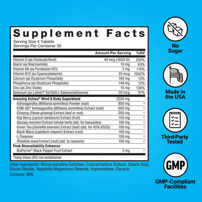 Force Factor Amazing Ashwa, KSM-66 Ashwagandha Supplement – Stressabbau, Fokus, Gedächtnis, Immununterstützung mit Vitaminen, Mineralien & Antioxidantien, Cortisol-Ergänzung für Frauen, 120 Tabletten