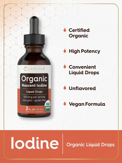 Carlyle Organische Naszierende Jodtropfen | 59 ml | Veganes Nahrungsergänzungsmittel | Nicht-GVO, Glutenfrei