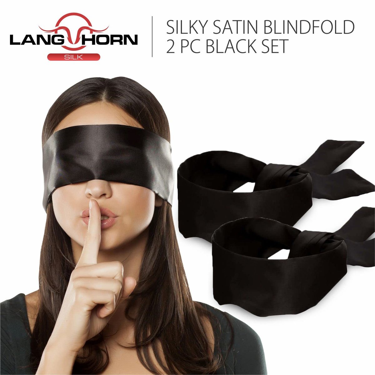 Lang Horn 2er-Pack Seiden-Satin Schlafmaske – Weiche Satin-Augenmaske für erholsamen Schlaf, 155 cm, 62 Zoll, Schwarz