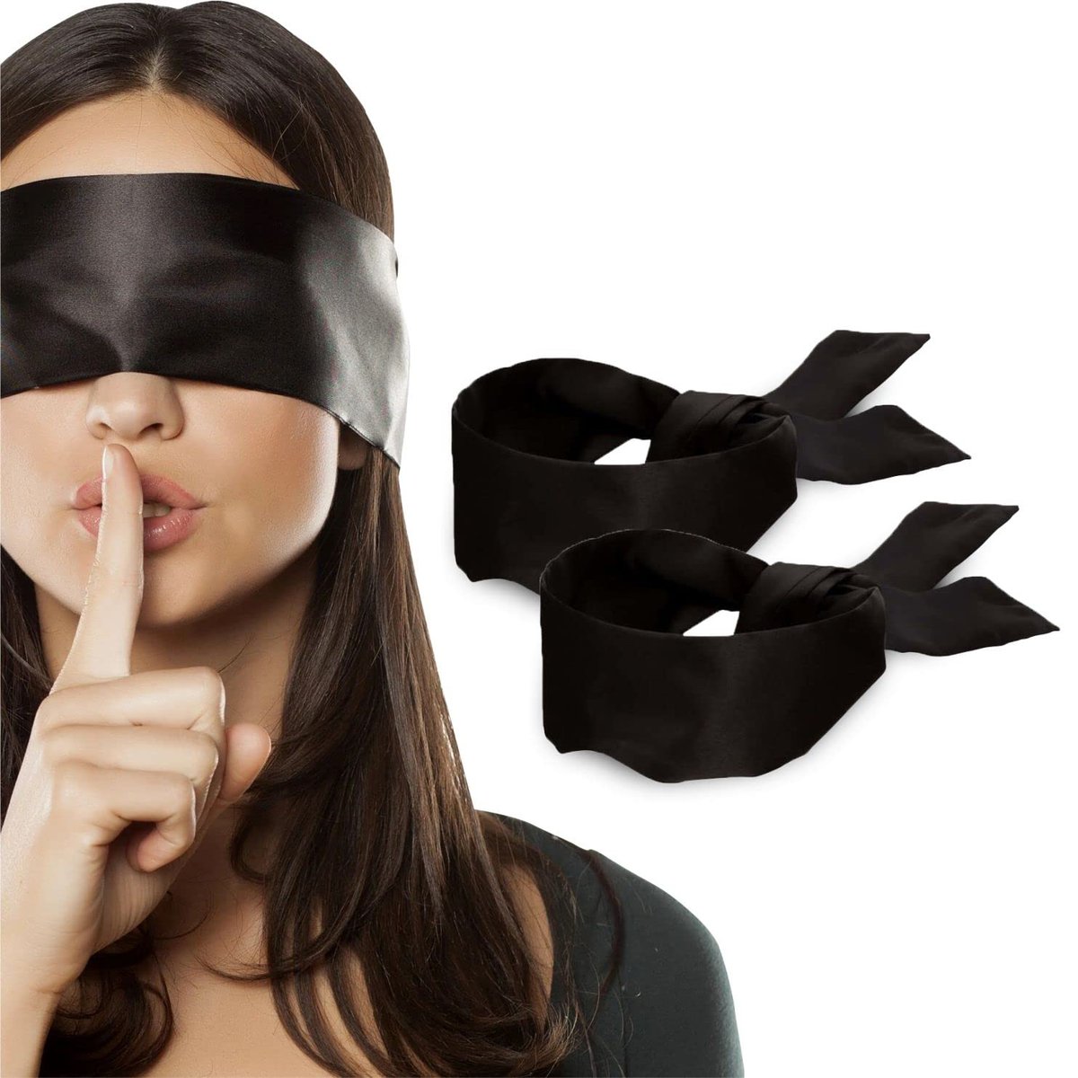 Lang Horn 2er-Pack Seiden-Satin Schlafmaske – Weiche Satin-Augenmaske für erholsamen Schlaf, 155 cm, 62 Zoll, Schwarz