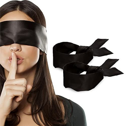 Lang Horn 2er-Pack Seiden-Satin Schlafmaske – Weiche Satin-Augenmaske für erholsamen Schlaf, 155 cm, 62 Zoll, Schwarz
