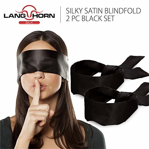 Lang Horn 2er-Pack Seiden-Satin Schlafmaske – Weiche Satin-Augenmaske für erholsamen Schlaf, 155 cm, 62 Zoll, Schwarz
