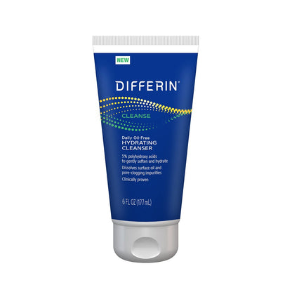 Differin Gesichtsreiniger – Täglicher ölfreier feuchtigkeitsspendender Reiniger für zu Akne neigende Haut mit PHAs, 177 ml