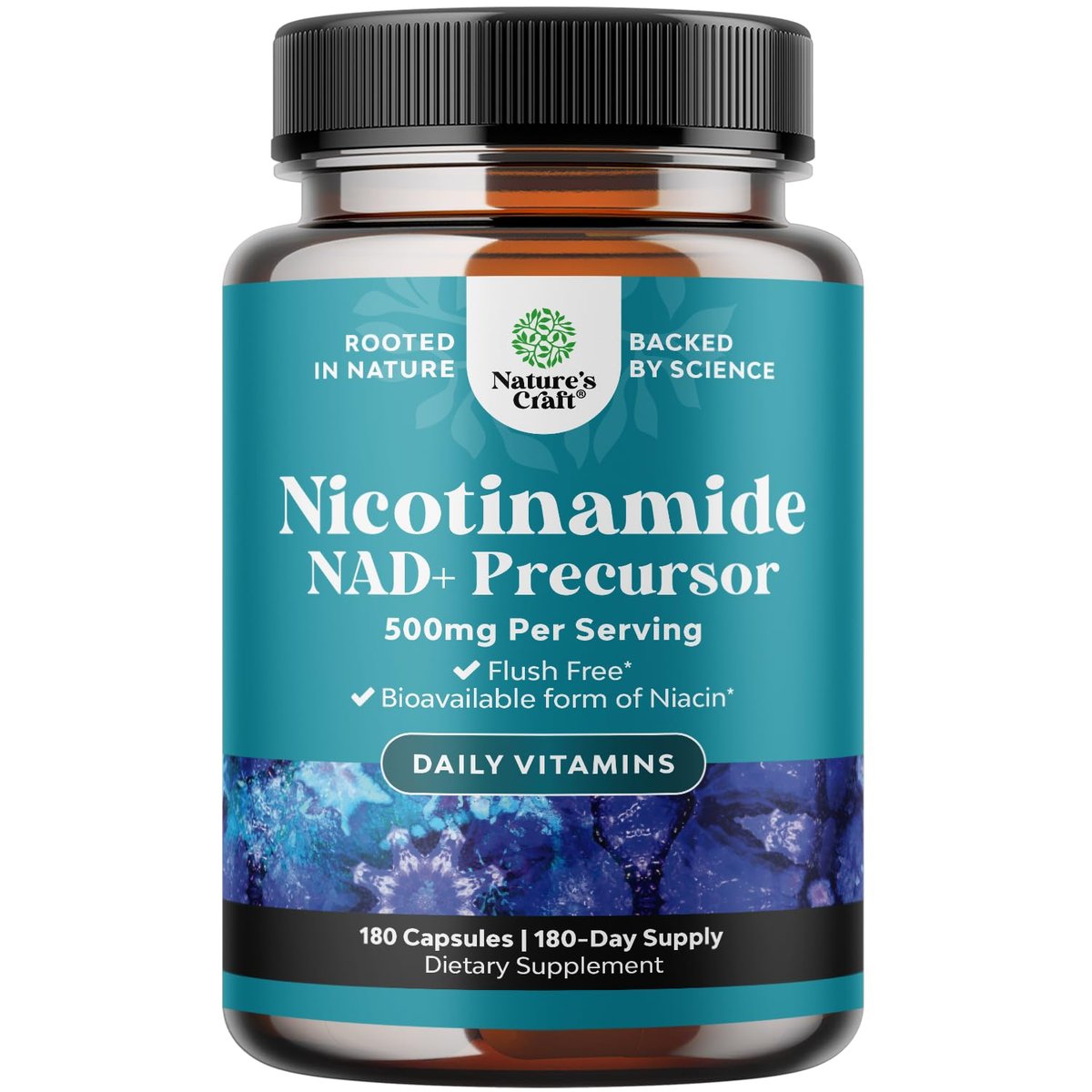 Vitamin B3 Niacinamid 500mg Kapseln - Mitochondrien Energie und Hautergänzung - Niacin-Flush-freies Nicotinamid 500mg - 180 Kapseln