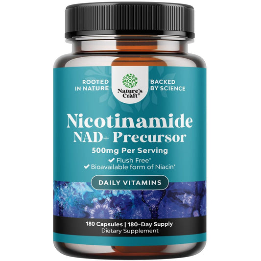 Vitamin B3 Niacinamid 500mg Kapseln - Mitochondrien Energie und Hautergänzung - Niacin-Flush-freies Nicotinamid 500mg - 180 Kapseln