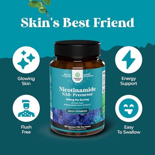 Vitamin B3 Niacinamid 500mg Kapseln - Mitochondrien Energie und Hautergänzung - Niacin-Flush-freies Nicotinamid 500mg - 180 Kapseln
