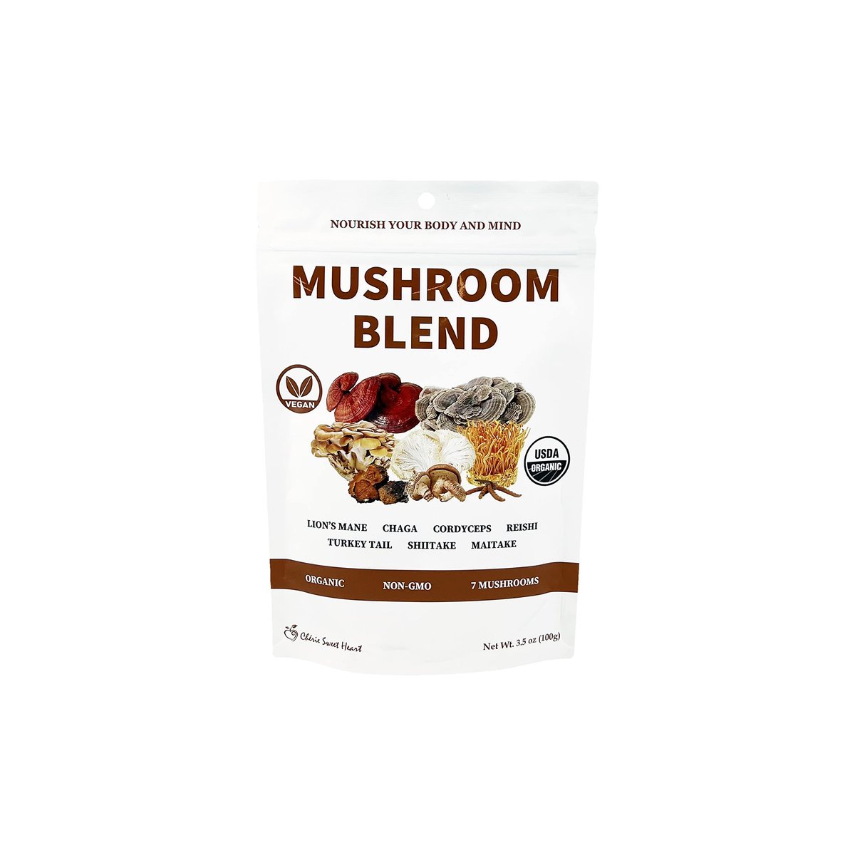 Cherie Sweet Heart 7 Mushroom Extract Powder – USDA Bio Superfood Mischung mit Löwenmähne, Reishi, Cordyceps, Maitake, Shiitake, Truthahnschwanz & Chaga – Vegan, Non-GMO, Glutenfrei – 3,5 oz