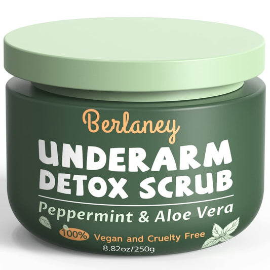Berlaney Armpit Detox Scrub mit Pfefferminze, Aloe Vera und Walnussschalenpulver – 8,8 oz – Tiefenreinigung und Peeling für Achseln, Beine, Knie, Füße, Hände und den ganzen Körper
