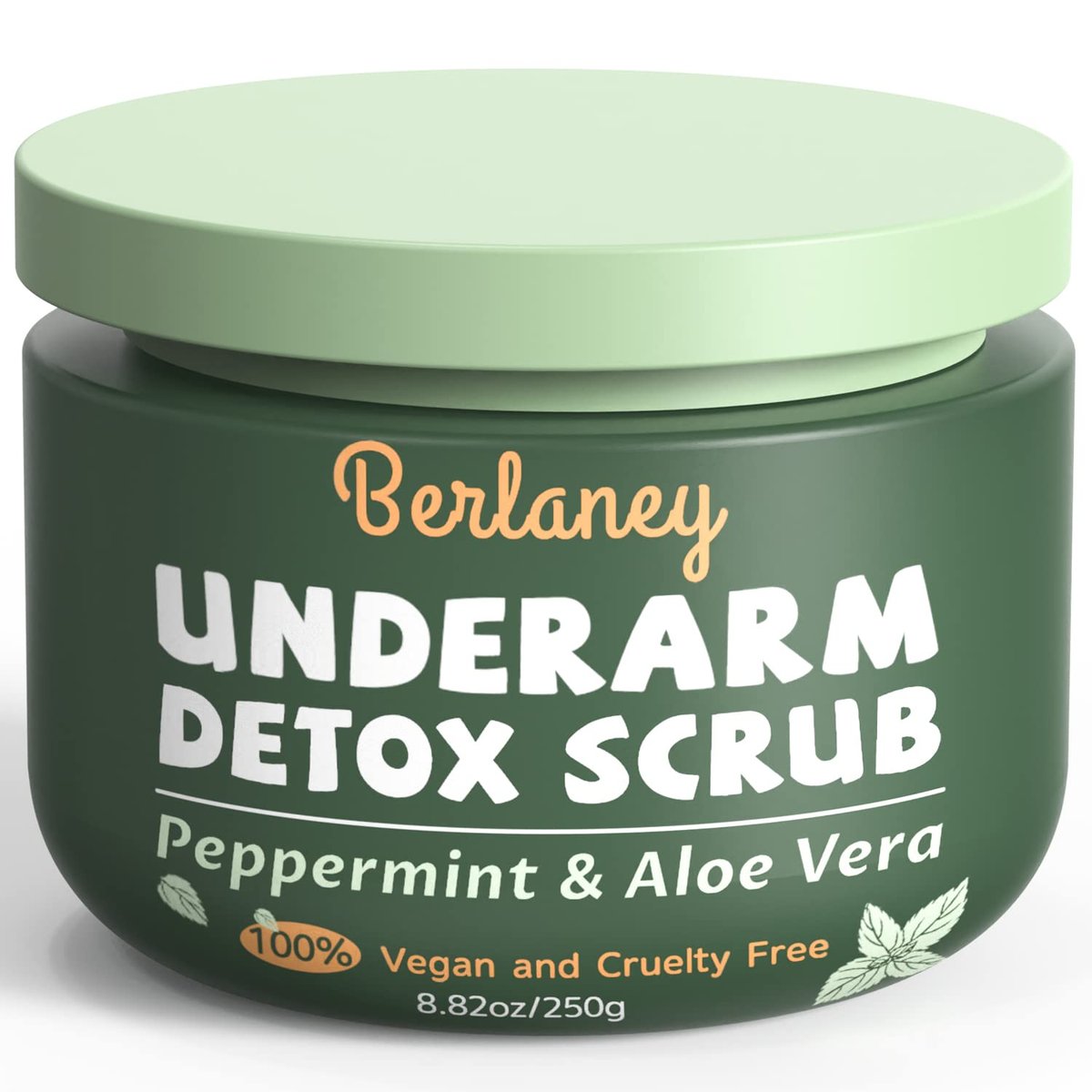 Berlaney Armpit Detox Scrub mit Pfefferminze, Aloe Vera und Walnussschalenpulver – 8,8 oz – Tiefenreinigung und Peeling für Achseln, Beine, Knie, Füße, Hände und den ganzen Körper