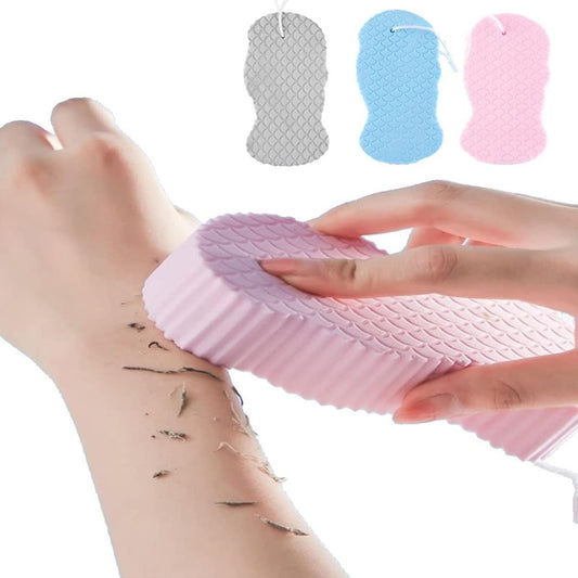 WFWJ 3-teiliger magischer Peeling-Badeschwamm – 3D superweicher Peeling-Badeschwamm zum Entfernen abgestorbener Haut für Erwachsene, Kinder und Schwangere, wiederverwendbar (Blau+Pink+Grau)