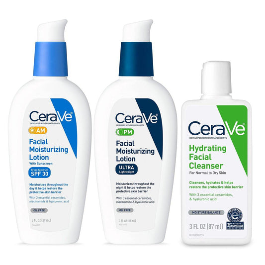 CeraVe AM & PM Hautpflege-Routine mit SPF | Reiseset (3er-Pack)
