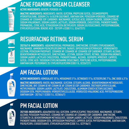 CeraVe Akne Hautpflege Set: Reiniger, Retinol Serum & Feuchtigkeitscremes mit LSF 30