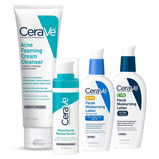 CeraVe Akne Hautpflege Set: Reiniger, Retinol Serum & Feuchtigkeitscremes mit LSF 30