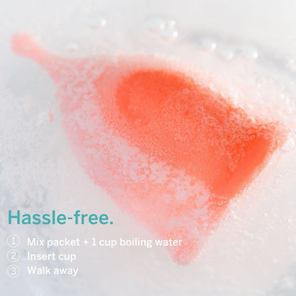 Pixie Cup Fleckenentferner – Der einzige Sterilisator-Reiniger, der Flecken von wiederverwendbaren Menstruationstassen und -scheiben entfernt – Organische und natürliche Inhaltsstoffe für die Intimhygiene (5 Beutel)