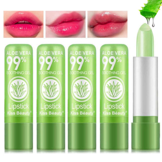 5er-Pack Aloe Vera Farbwechsel-Lippenstift, 24 Stunden lang anhaltende feuchtigkeitsspendende Temperature Color Changing Aloe Vera Lipgloss Lippenbalsam, Korean Pink PH Magic Lipstick