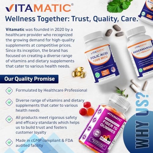 Vitamatic Folsäure 1000 mcg (1 mg) – 240 Vegetarische Tabletten (2er-Pack) 1667 mcg DFE – Vitamin B9 für pränatale, Herz- und Zellgesundheit