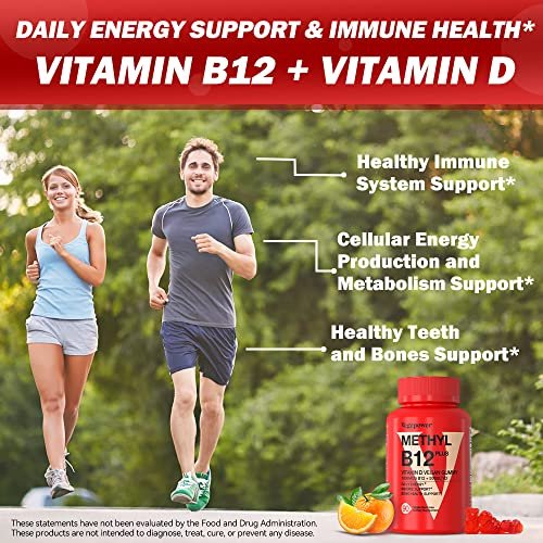 VEGEPOWER Vitamin B12 D3 Vegan Gummies – 90 Stück | 1000 µg Methyl-B12 & 5000 IE Vitamin D Gummibärchen für Erwachsene & Kinder – Immunsystem & tägliche Energie – Ohne Gelatine, Orange