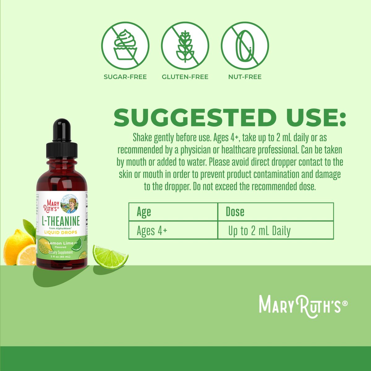 MaryRuth's L-Theanin 200mg flüssige Tropfen – Stimmungsunterstützung für Erwachsene & Kinder, Konzentrationshilfe, natürliche Schlafunterstützung, vegan, non-GMO, glutenfrei, 30 Portionen