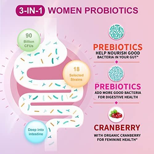 OMOGS Frauenprobiotikum mit Cranberry-Extrakt, organischen Präbiotika & Vitamin C, 90 Milliarden KBE, 18 Stämme, Unterstützung für Immun-, Verdauungs- und Frauengesundheit, gluten- & sojafrei, 90 Tabletten