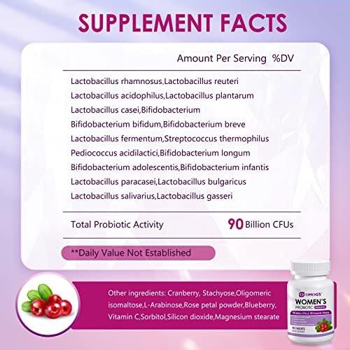 OMOGS Frauenprobiotikum mit Cranberry-Extrakt, organischen Präbiotika & Vitamin C, 90 Milliarden KBE, 18 Stämme, Unterstützung für Immun-, Verdauungs- und Frauengesundheit, gluten- & sojafrei, 90 Tabletten