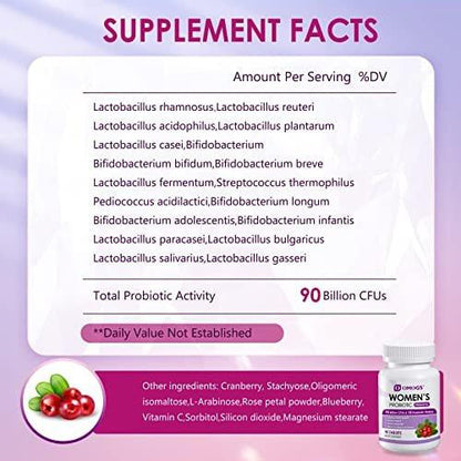OMOGS Frauenprobiotikum mit Cranberry-Extrakt, organischen Präbiotika & Vitamin C, 90 Milliarden KBE, 18 Stämme, Unterstützung für Immun-, Verdauungs- und Frauengesundheit, gluten- & sojafrei, 90 Tabletten