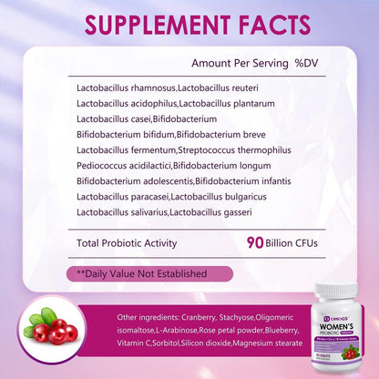 OMOGS Frauenprobiotikum mit Cranberry-Extrakt, organischen Präbiotika & Vitamin C, 90 Milliarden KBE, 18 Stämme, Unterstützung für Immun-, Verdauungs- und Frauengesundheit, gluten- & sojafrei, 90 Tabletten