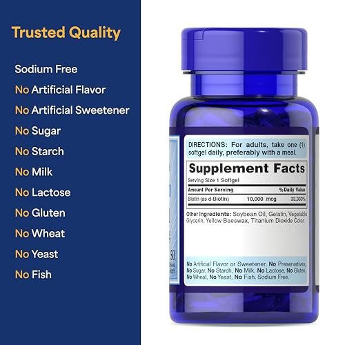 Puritan's Pride Premium Ultra Mega Biotin 10.000 mcg – Nahrungsergänzungsmittel für gesundes Haar, Haut, Nägel und Energie-Stoffwechsel, 100-Tage-Versorgung, 50 Rapid Release Softgels, 2er-Pack