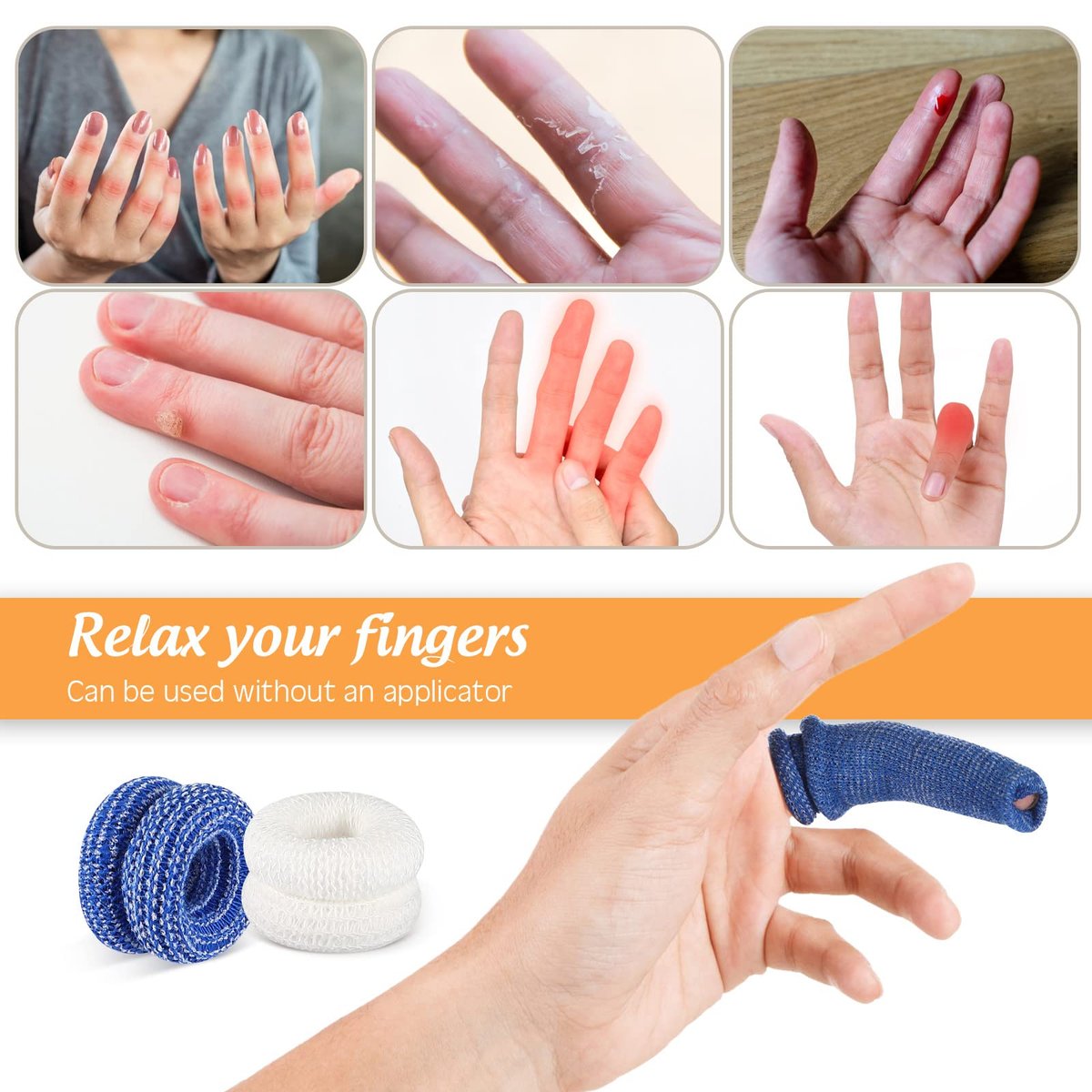 Nuanchu 40 Stück Fingerverband Fingerkuppenschutz Atmungsaktive Fingerbandage für Wundversorgung, Baumwoll-Fingerspitzenabdeckungen, Einweg-Fingerlinge für Daumenverstauchungen, Gartenarbeit, Fitness (Weiß, Blau, 60 cm)