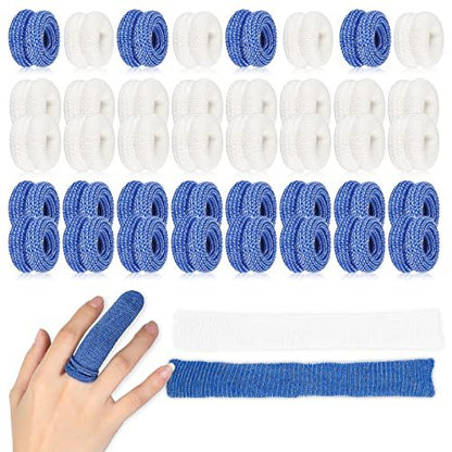 Nuanchu 40 Stück Fingerverband Fingerkuppenschutz Atmungsaktive Fingerbandage für Wundversorgung, Baumwoll-Fingerspitzenabdeckungen, Einweg-Fingerlinge für Daumenverstauchungen, Gartenarbeit, Fitness (Weiß, Blau, 60 cm)