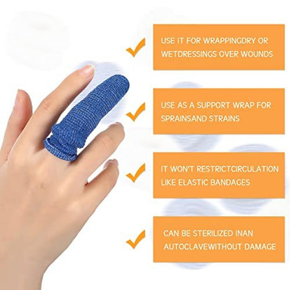 Nuanchu 40 Stück Fingerverband Fingerkuppenschutz Atmungsaktive Fingerbandage für Wundversorgung, Baumwoll-Fingerspitzenabdeckungen, Einweg-Fingerlinge für Daumenverstauchungen, Gartenarbeit, Fitness (Weiß, Blau, 60 cm)