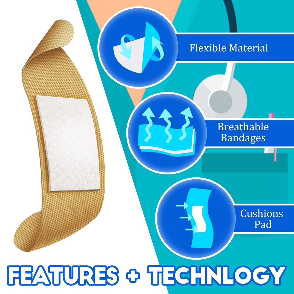 BBTO Flexible Fabric Pflaster in verschiedenen Größen – 180 Stück atmungsaktive Wundpflaster für Fingerkuppen, Knöchel und mehr