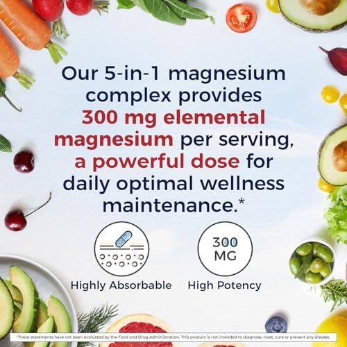 Vitalitown Magnesium Komplex | 300 mg elementares Magnesium | Magnesiumcitrat, Glycinat, Taurat, Malat | Non-GMO, glutenfrei, 90 vegane Kapseln für Knochen, Gehirn, Herz