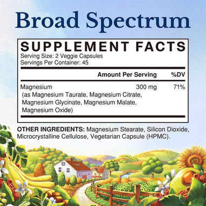 Vitalitown Magnesium Komplex | 300 mg elementares Magnesium | Magnesiumcitrat, Glycinat, Taurat, Malat | Non-GMO, glutenfrei, 90 vegane Kapseln für Knochen, Gehirn, Herz