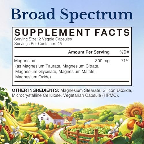 Vitalitown Magnesium Komplex | 300 mg elementares Magnesium | Magnesiumcitrat, Glycinat, Taurat, Malat | Non-GMO, glutenfrei, 90 vegane Kapseln für Knochen, Gehirn, Herz